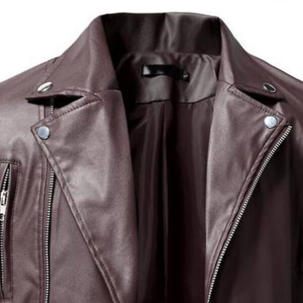 Men's Black Leather Jacket with Stand Collar, Punk Style, YKK Zippers, and Side Buckle Detail