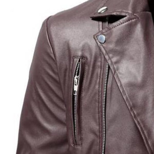 Men's Black Leather Jacket with Stand Collar, Punk Style, YKK Zippers, and Side Buckle Detail