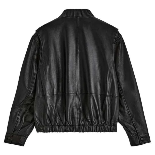 Men's Black Leather Bomber Jacket with Adjustable Shearling Cuffs, Premium Quality Leather