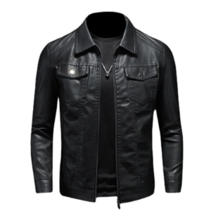 New Men's Classic Lapel Leather Fashion Jacket - Handcrafted Perfection in Black