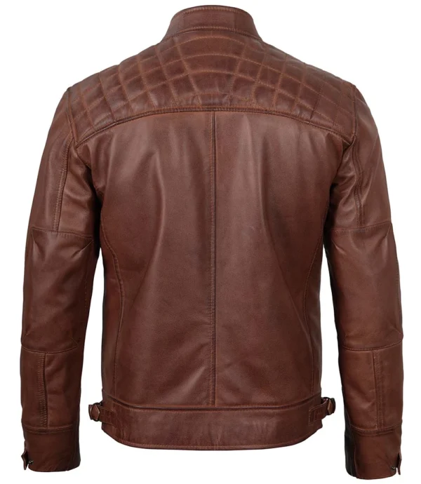 Men's Cognac Brown Biker Leather Jacket Premium Quality