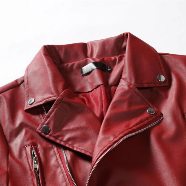 Men's Black Leather Jacket with Stand Collar, Punk Style, YKK Zippers, and Side Buckle Detail