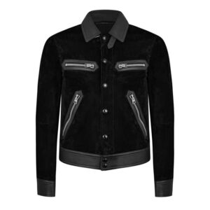Men's Leather Jacket with Zipper Accents - Sleek and Modern in Black Lapel