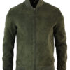 Men's Varsity Suede Leather Jacket Classic Olive Green