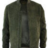 Men's Varsity Suede Leather Jacket Classic Olive Green