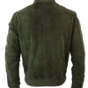 Men's Varsity Suede Leather Jacket Classic Olive Green