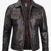 Men's Dark Brown Leather Trucker Jacket Premium Quality