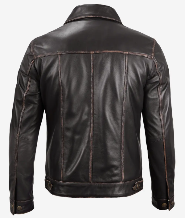 Men's Dark Brown Leather Trucker Jacket Premium Quality