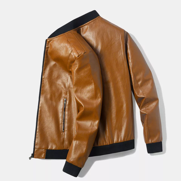 Stylish Men's Leather Bomber Jacket - Ribbed Stand Collar, Premium Quality