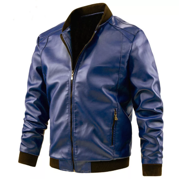 Stylish Men's Leather Bomber Jacket - Ribbed Stand Collar, Premium Quality