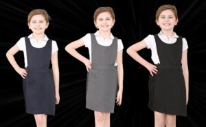 Kid’s Bib Pinny Pinafore With Button Closure Stylish Apron Dress for School Wear