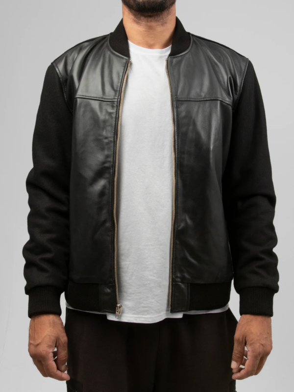 Men's Premium Varsity Jacket - Lambskin Leather Front & Wool Blend Sleeves