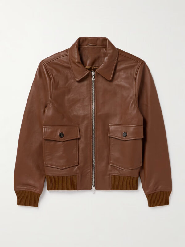 Men's Caramel Leather Bomber Jacket - 100% Sheep Leather