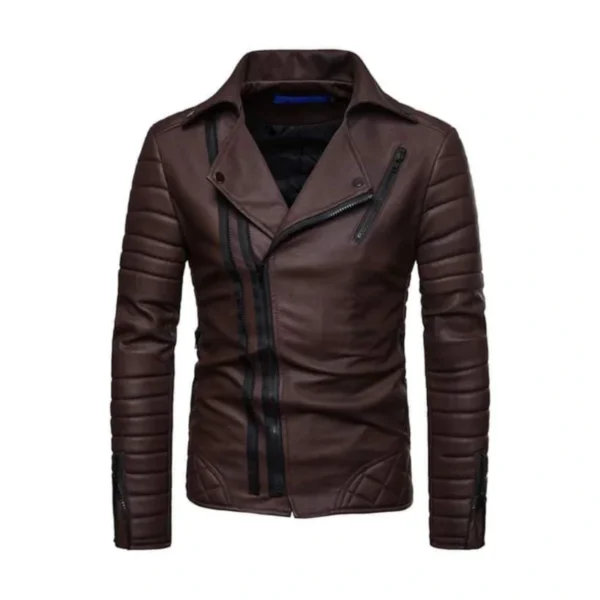 Men's Stylish Brown Sheepskin Leather Jacket - Notch Collar, YKK Zipper Closure