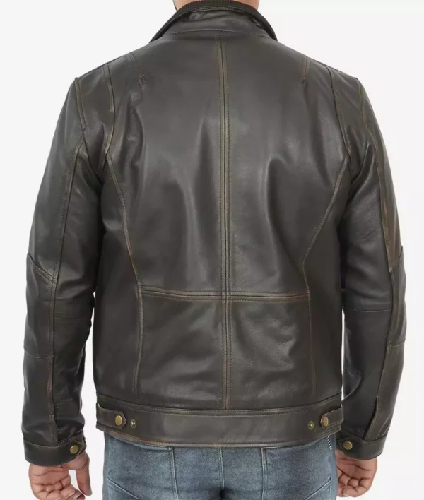 Men's Distressed Brown Rub-Off Leather Biker Jacket with Vintage Detailing